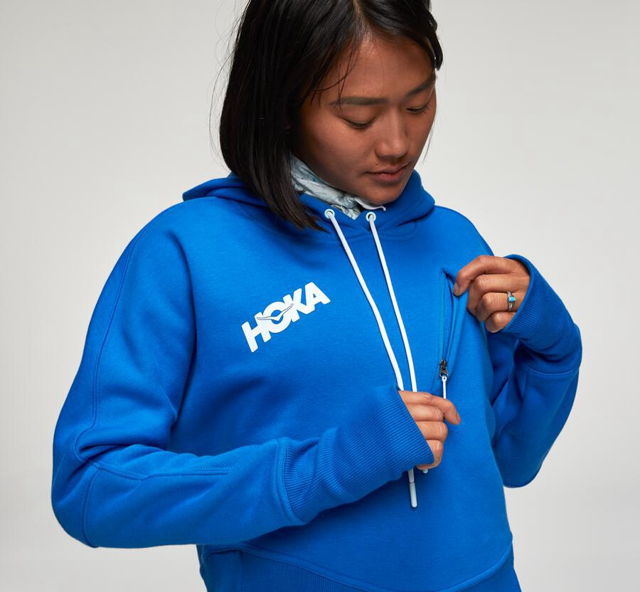 Hoka One One Kapşonlu Sweatshirt Kadın Mavi - Performance - SR3509178